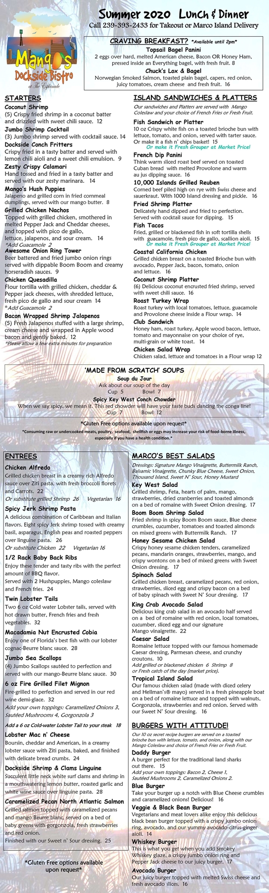 Mango's menu